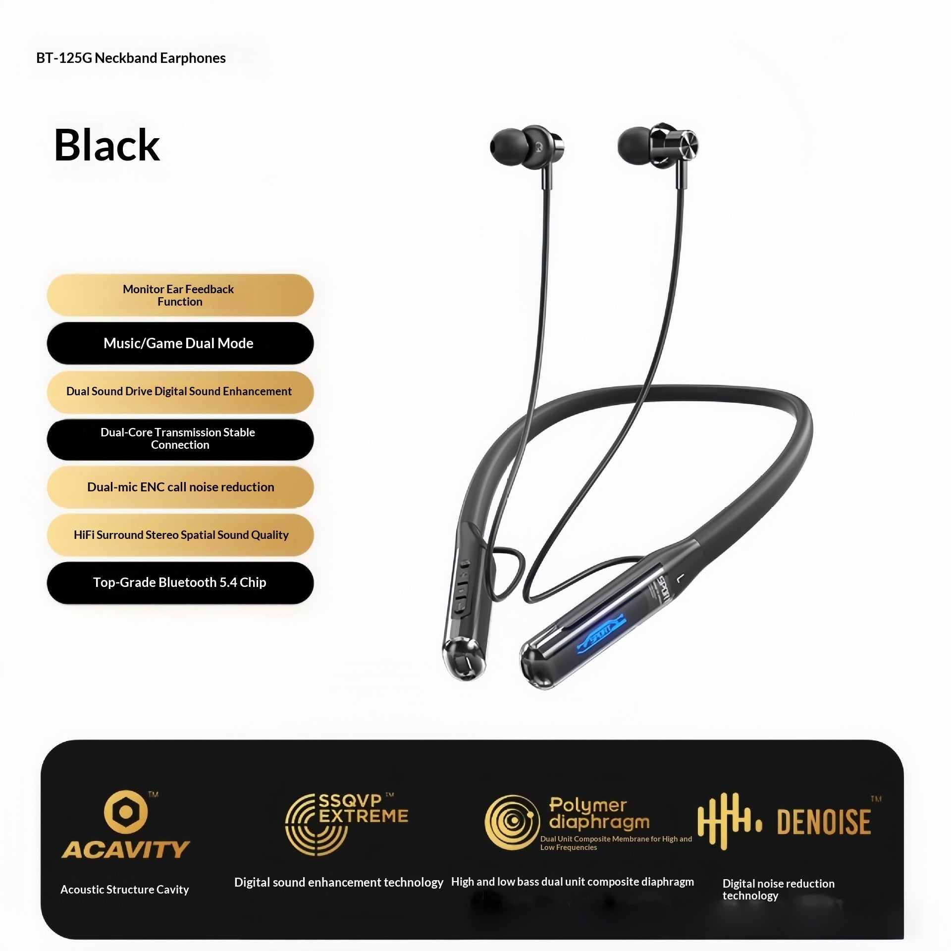 Wireless Neckband-style Multi-functional Stereo Smart Noise-canceling Sports Headphones