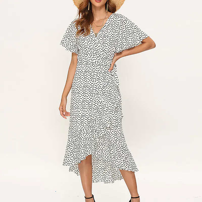 Summer Floral High-Waist V-Neck Chiffon Dress