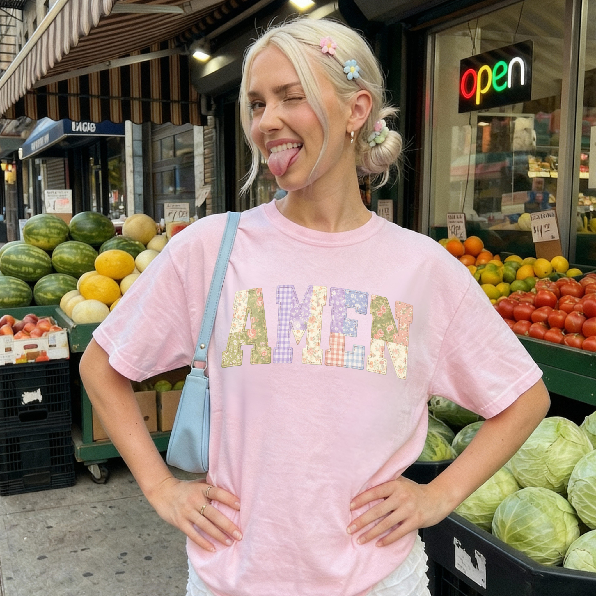 AMEN Faux Patchwork Graphic Tee