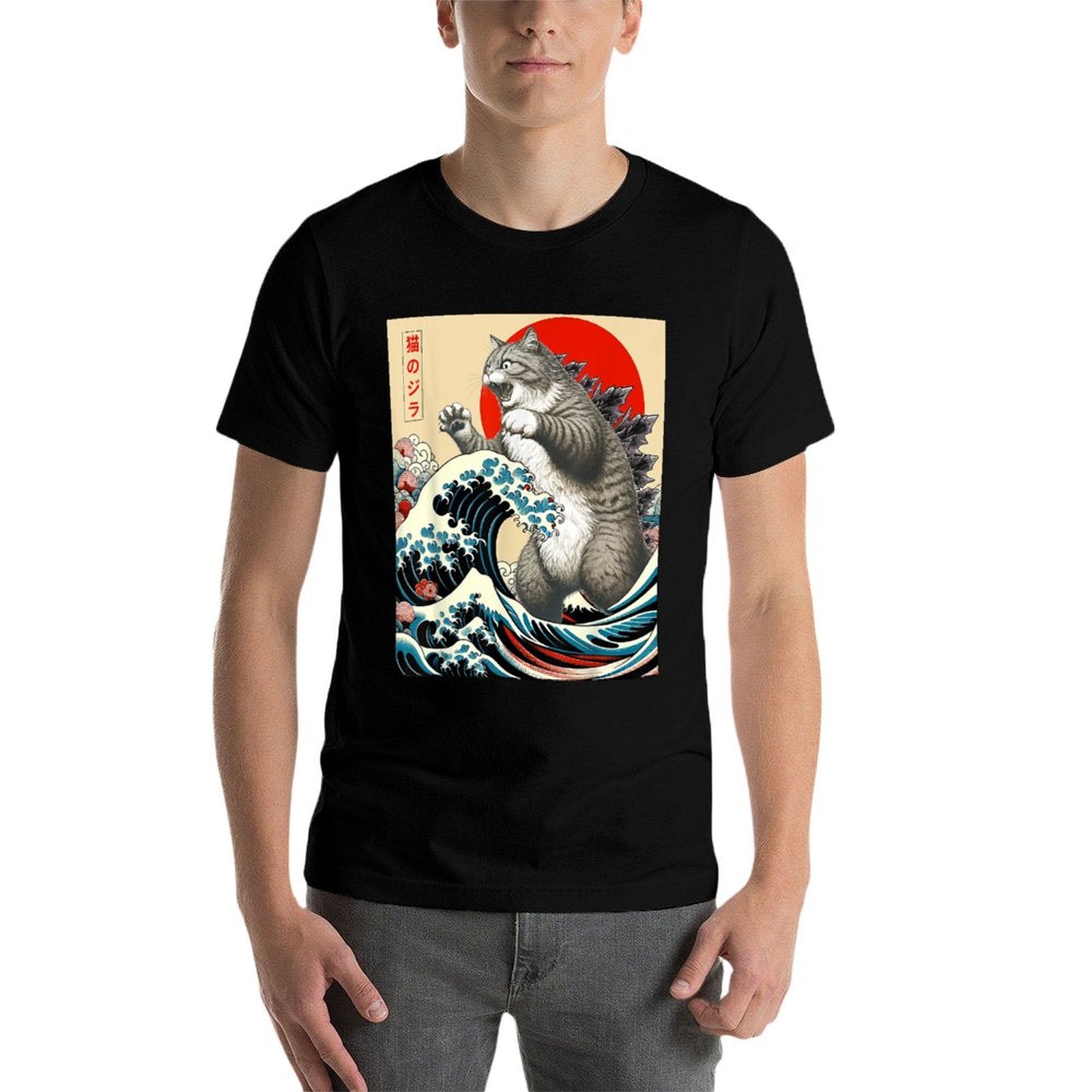 Catzilla Cat Japanese Art Funny Cat Gifts For Men Women Kid Lightweight T-Shirt