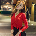 New V-Neck Long Sleeve Slim-Fit Top for Fall/Spring