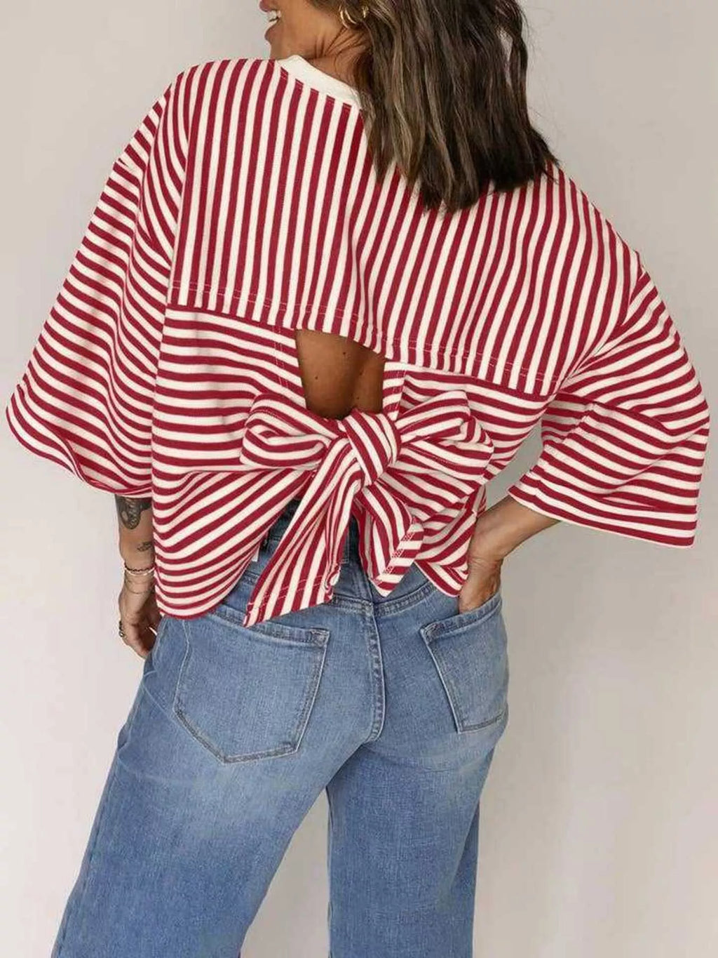 Striped Back Bow Tie T-Shirt