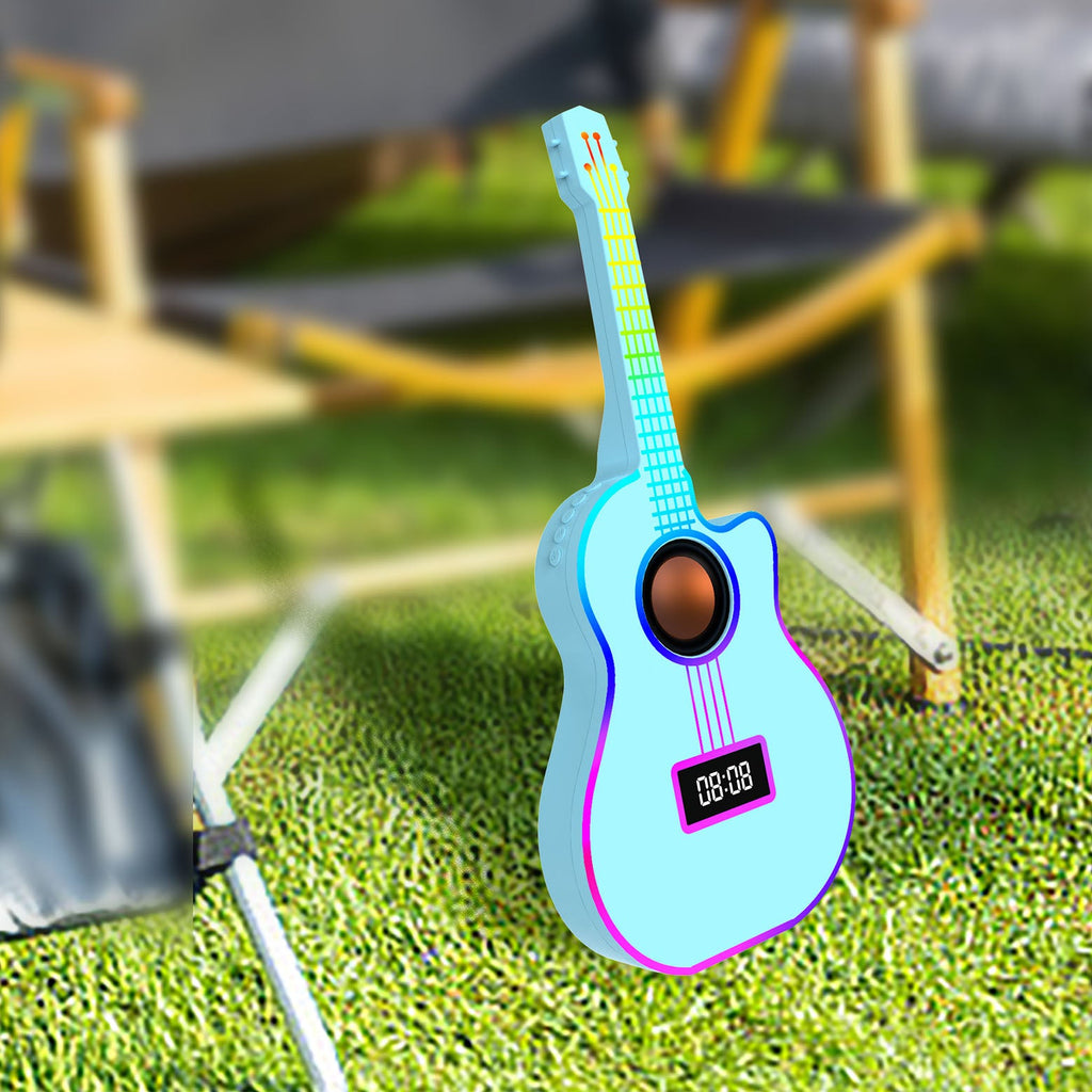 Bluetooth Guitar Speaker With An Alarm Clock And Vibrant Ambient Lighting