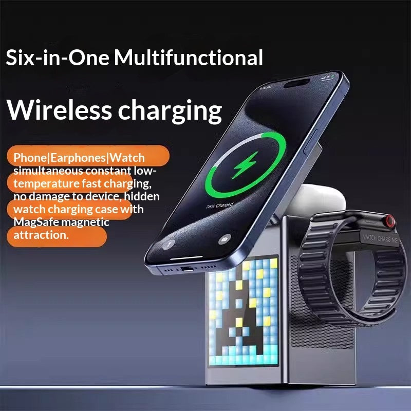 All-in-one Multi-functional Magnetic Bluetooth Speaker Alarm Clock Wireless Charger And Desktop Phone Stand