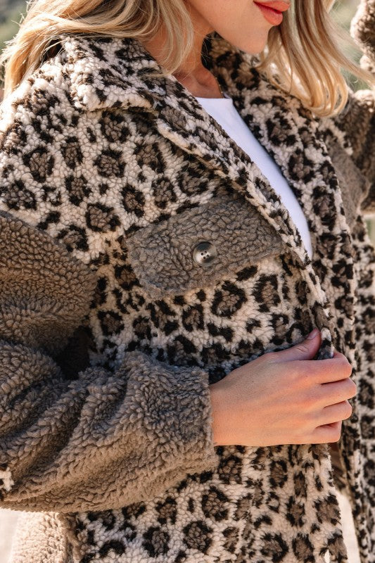 Leopard Sherpa Patchwork Flap Pocket Buttoned Jack