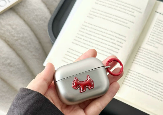 Minimalist Electroplated Matte Silver Puppy-themed Soft Phone Case For Earphones