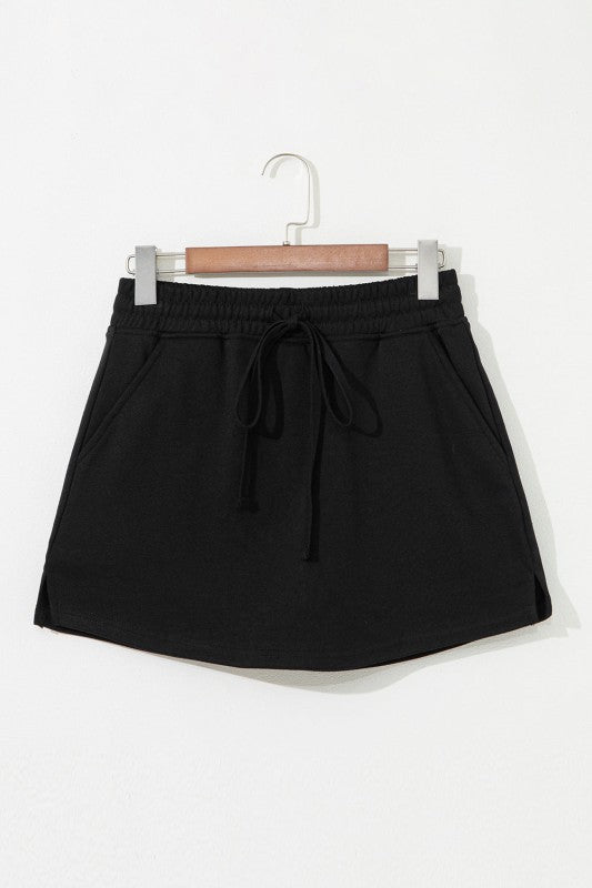 Solid French Terry Drawstring Waist Mini Skort