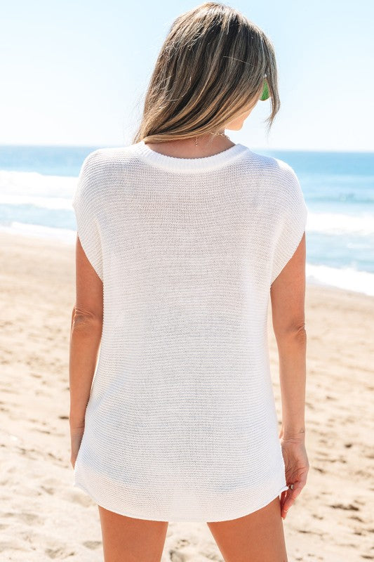 Solid Short Sleeve Side Slit Sweater Tee