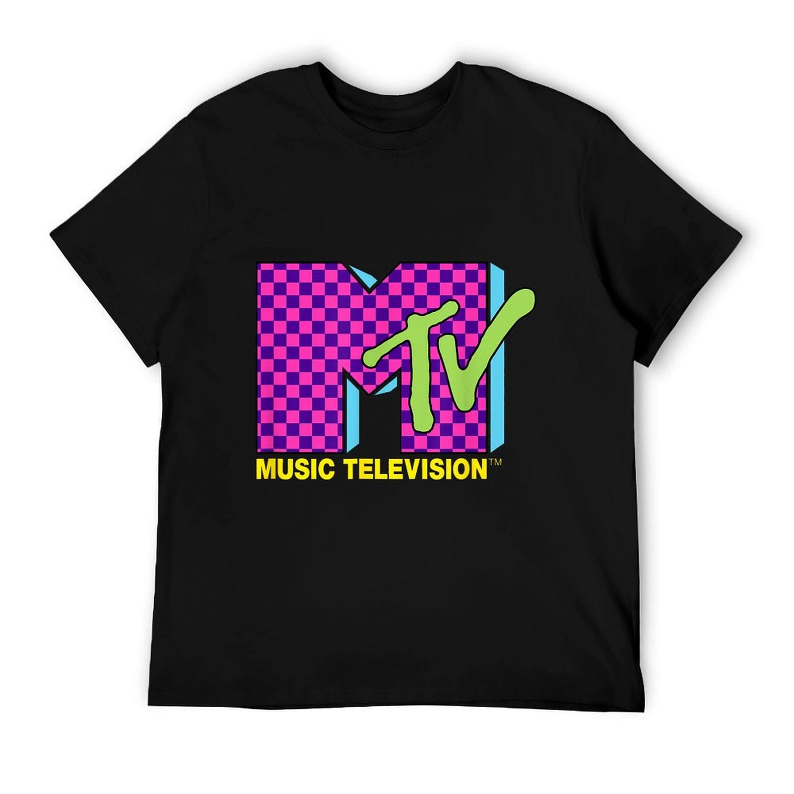 MTV Music Television Retro 80's Neon Pink Checkerboard Logo Comfortable T-Shirt