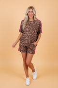Leopard Contrast Stripe and Shorts Two-Piece Set
