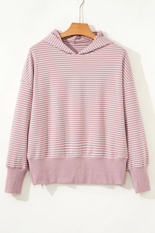Stripe Thumbhole Sleeve Side Slit Hoodie