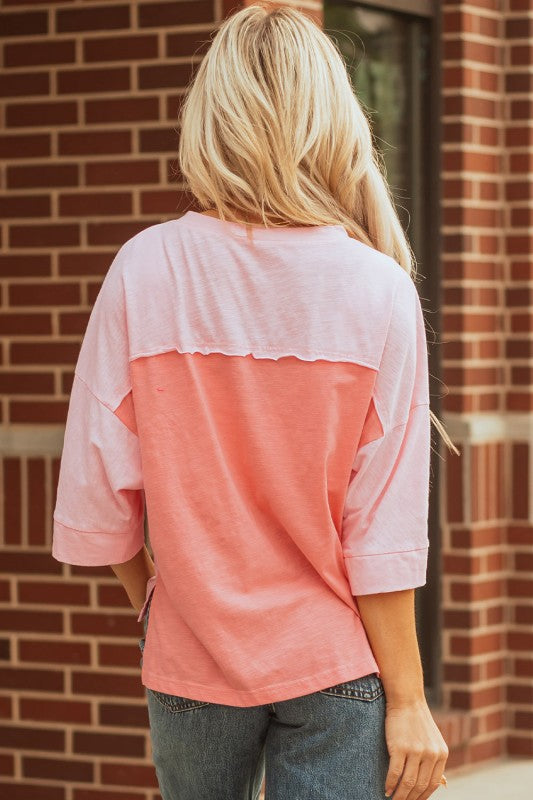Flower Patch Exposed Seam Bracelet Sleeve T-Shirt