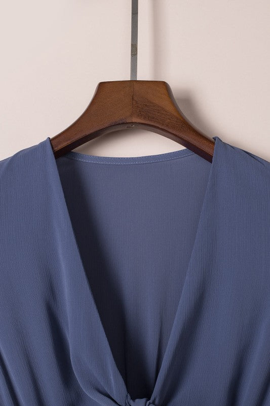 Deep V-Neck Knotted Front Layered Flare Mini Dress