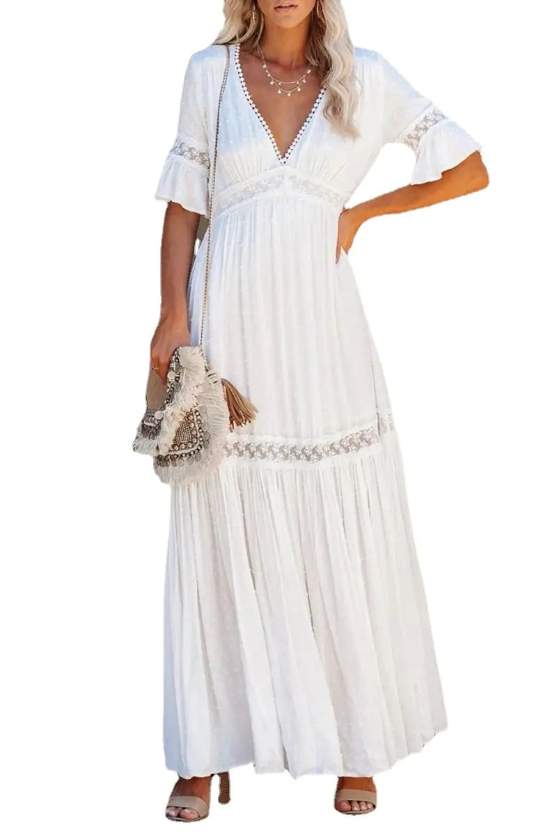 Women's Spring/Summer V-Neck Lace Maxi Dress