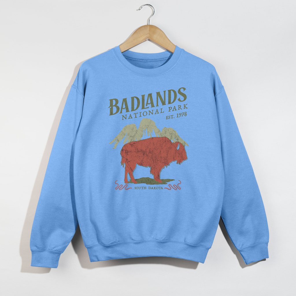 Badlands National Park Graphic Sweatshirt – Vintage Buffalo South Dakota Crewneck