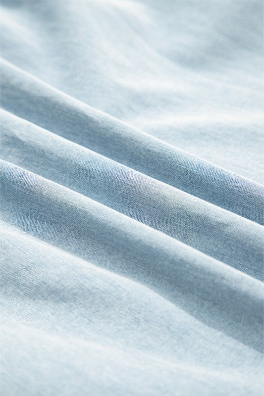 Chambray Bow Neck Sleeveless Ruffle Dress