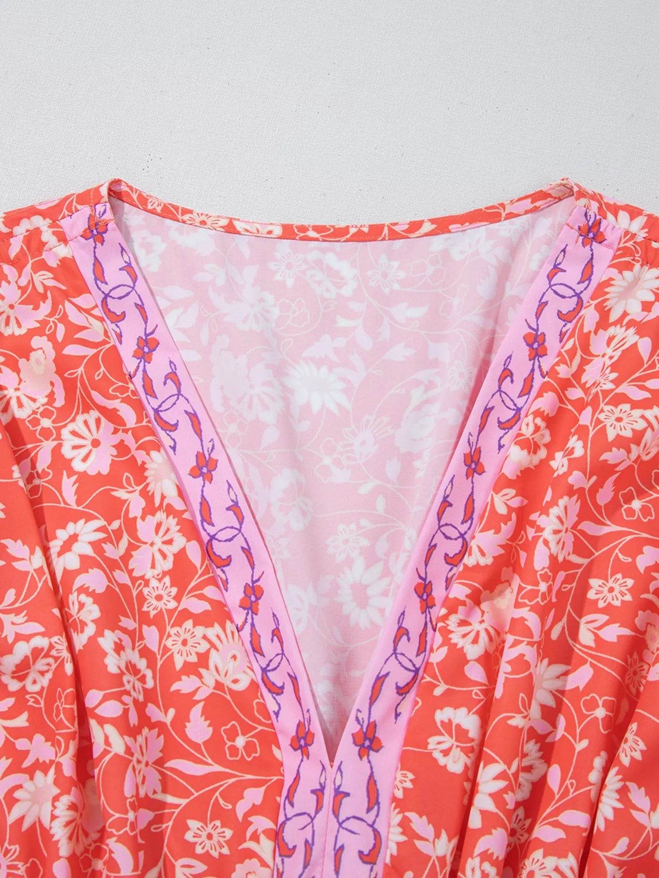 Floral Print Tasseled Tied Sleeve Empire Waist Dress