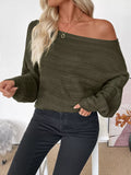Boat Neck Ribbed Long Sleeve Sweater