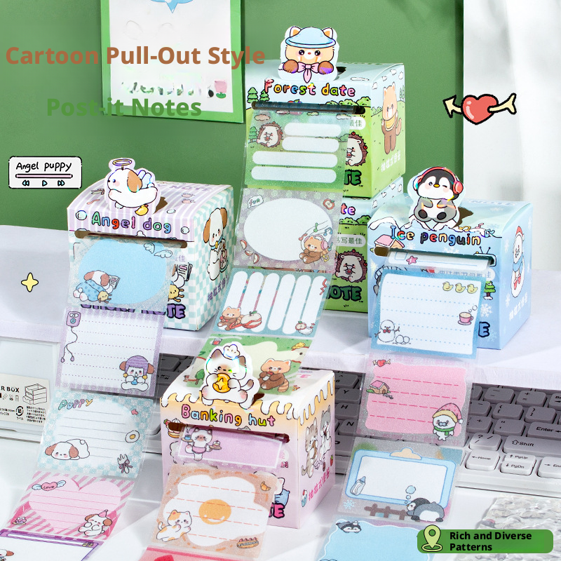 Cartoon Animal Post-it Stickers-Random Style-Copper Plate Paper-48 Sheets-1 Roll