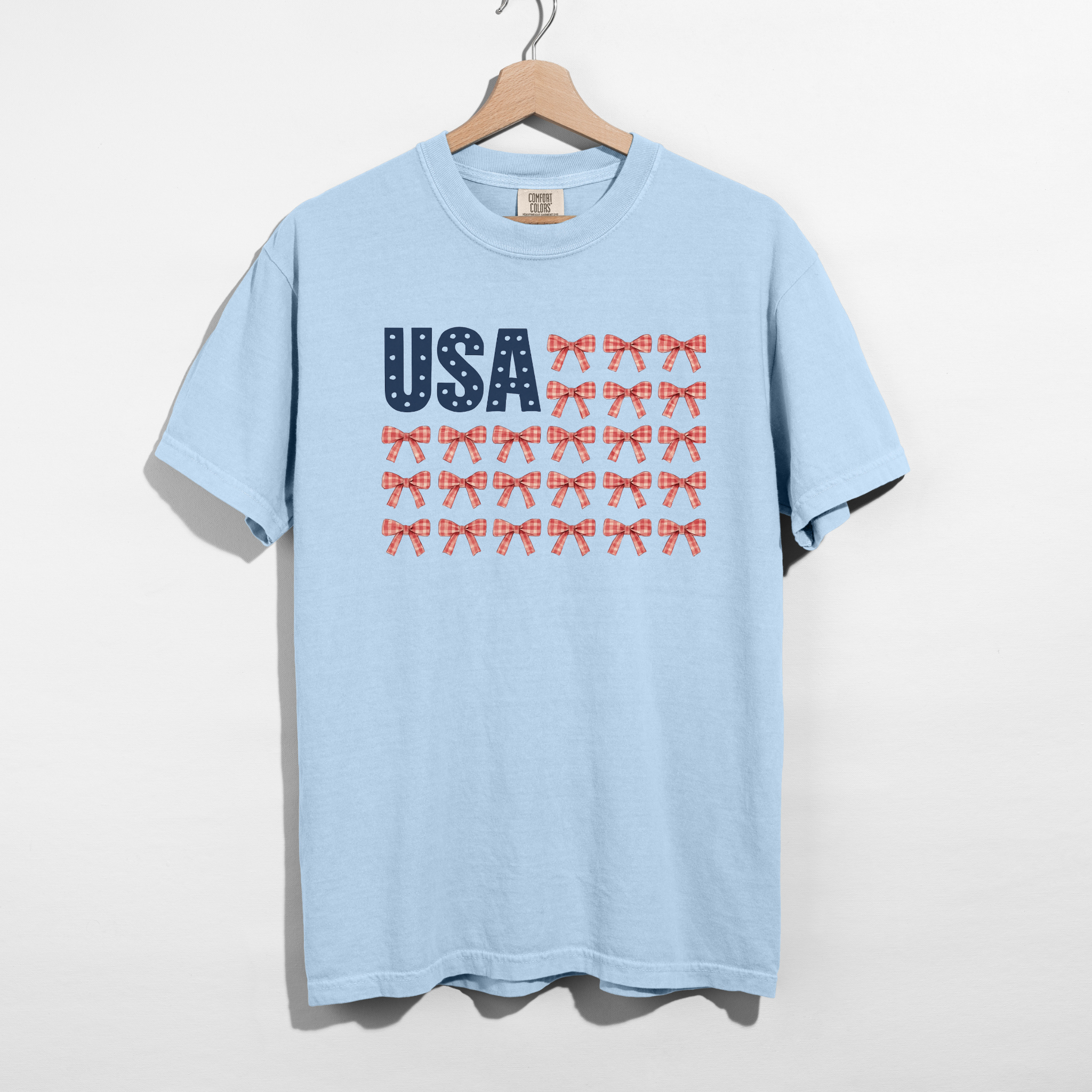 USA Bow Flag Graphic Tee - Patriotic Gingham Bows Shirt