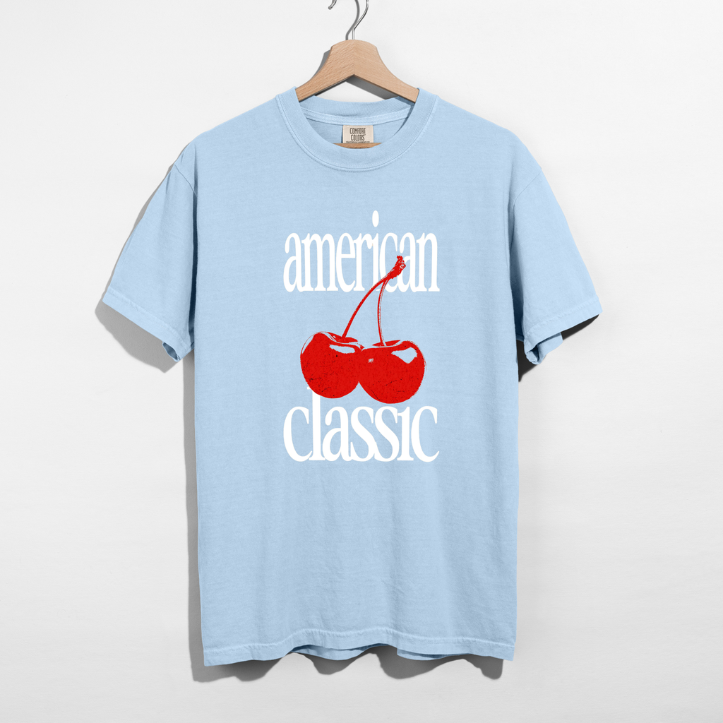 American Classic Cherry Graphic Tee – Retro Red Cherries Design