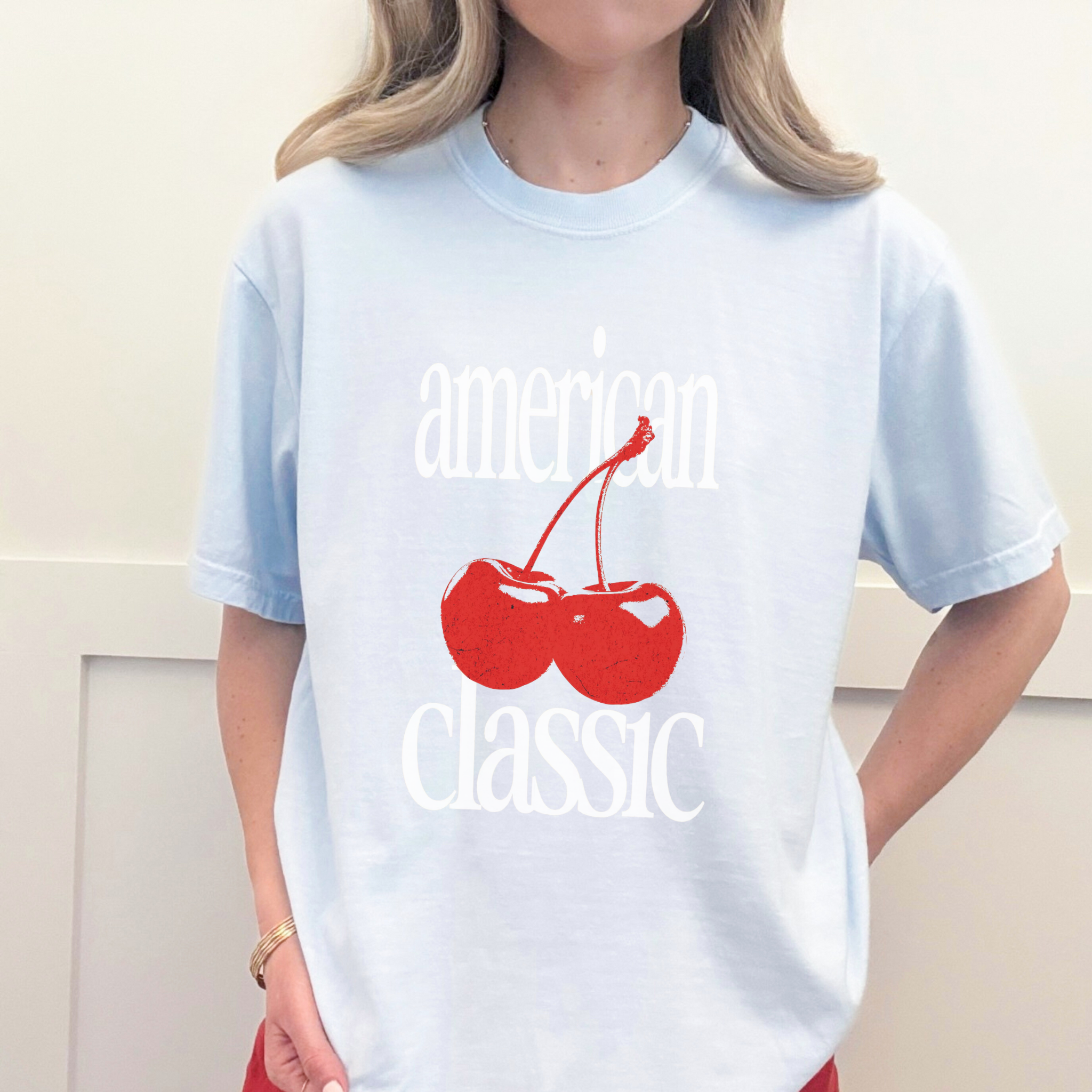 American Classic Cherry Graphic Tee – Retro Red Cherries Design