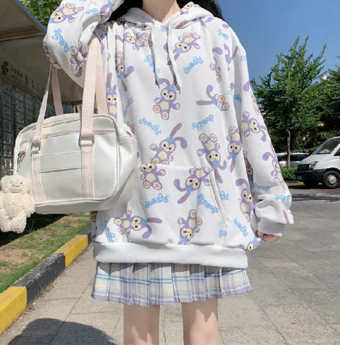 Loose-Fit Star Print Hooded Sweatshirt for Women