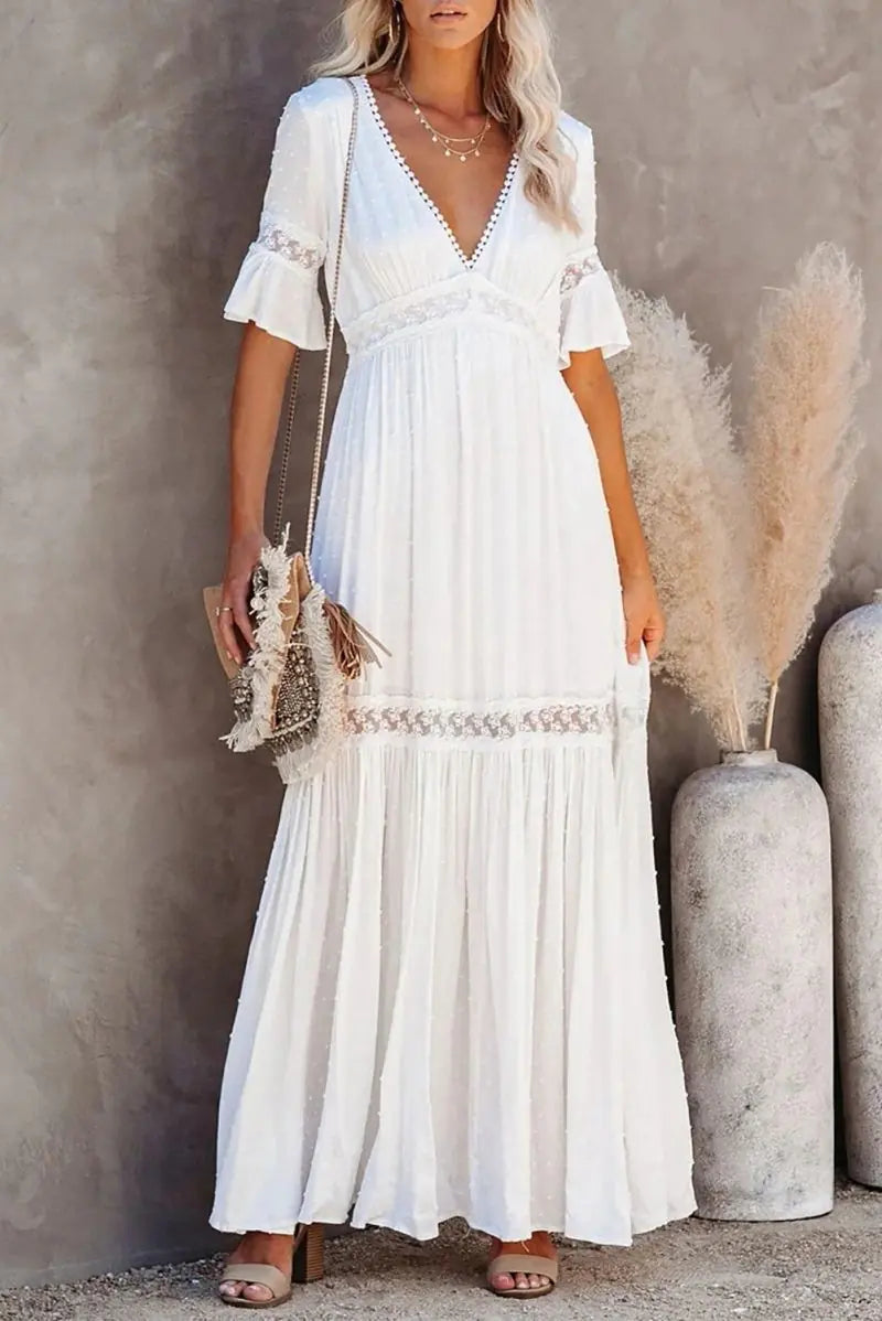 Women's Spring/Summer V-Neck Lace Maxi Dress