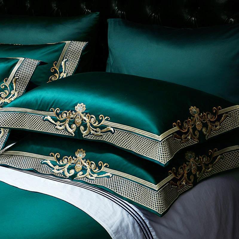 Royal Green Lake Embroidered Duvet Cover Set (Egyptian Cotton)