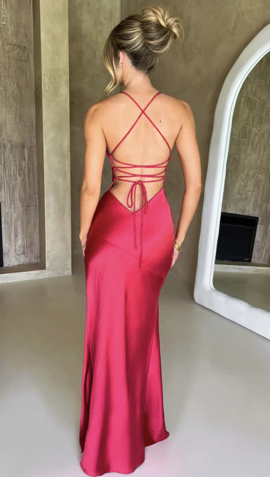 V-Neck Satin Split Maxi Dress