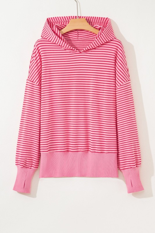 Stripe Thumbhole Sleeve Side Slit Hoodie