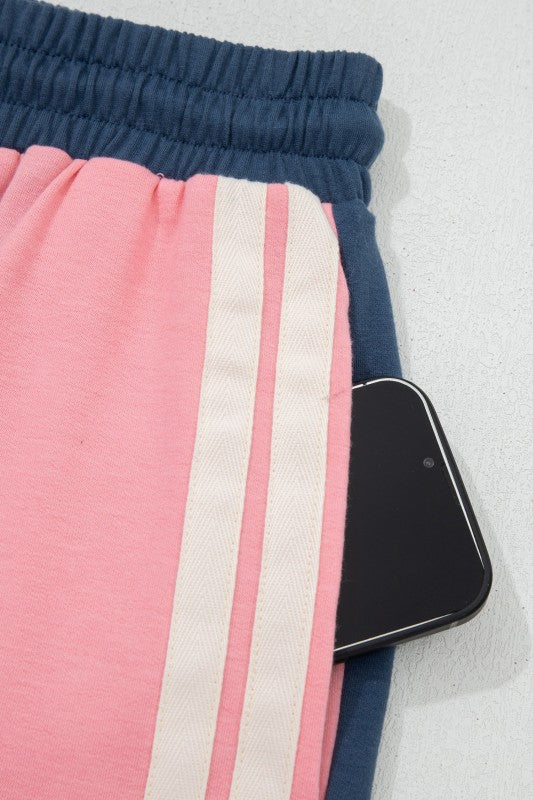 Colorblock Varsity Stripe Drawstring Shorts