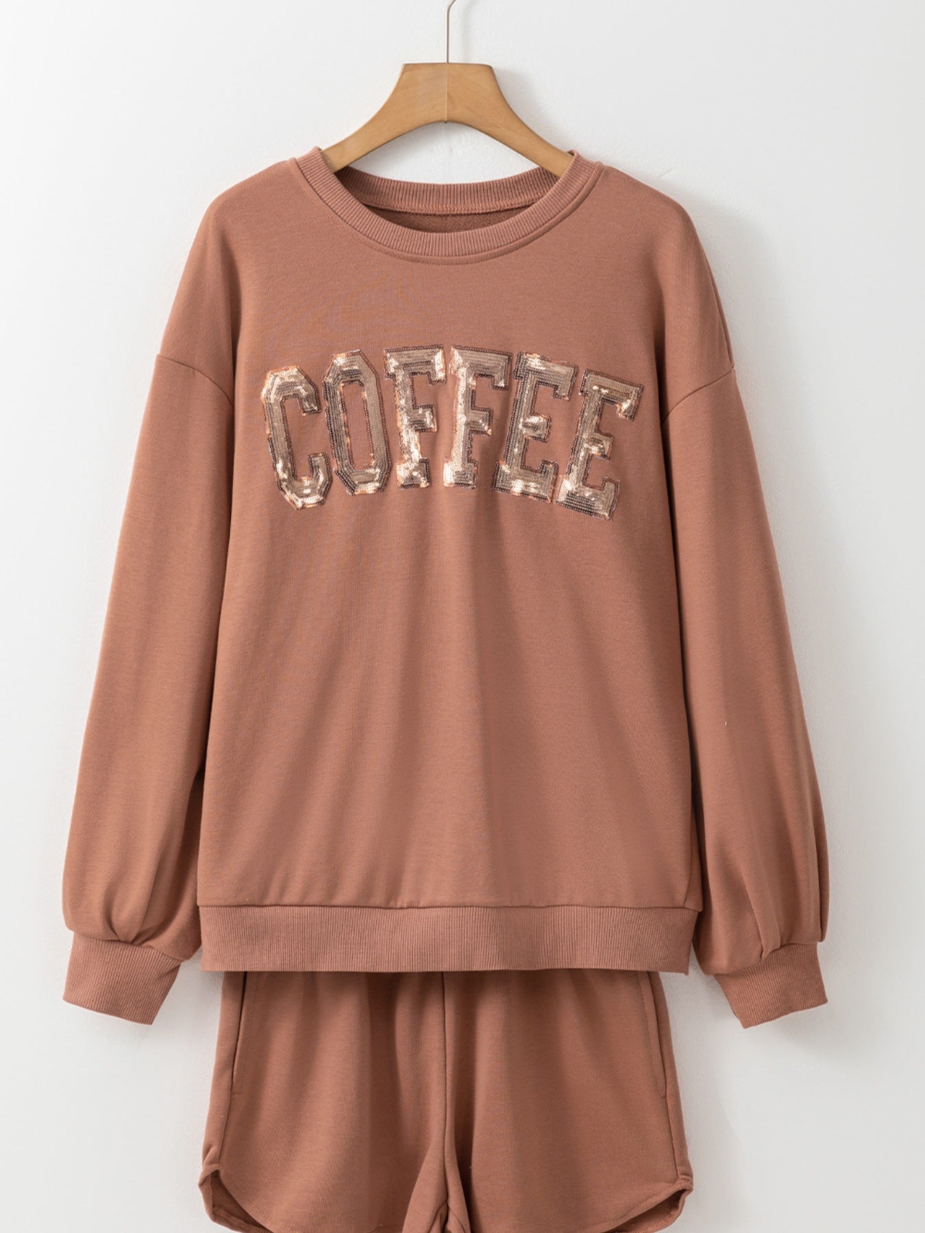 COFFEE Round Neck Sweatshirt and Shorts Set