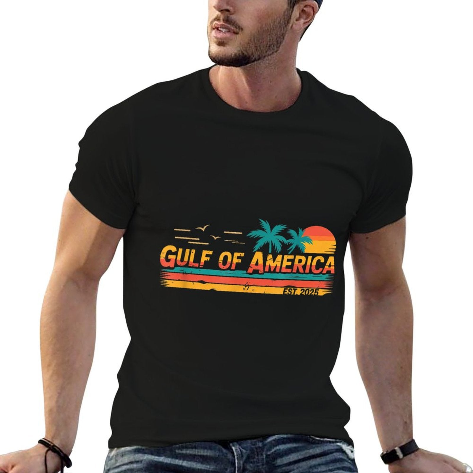 Vintage Gulf Of Us America Retro Sunset Gulf Of Us America Lightweight T-Shirt