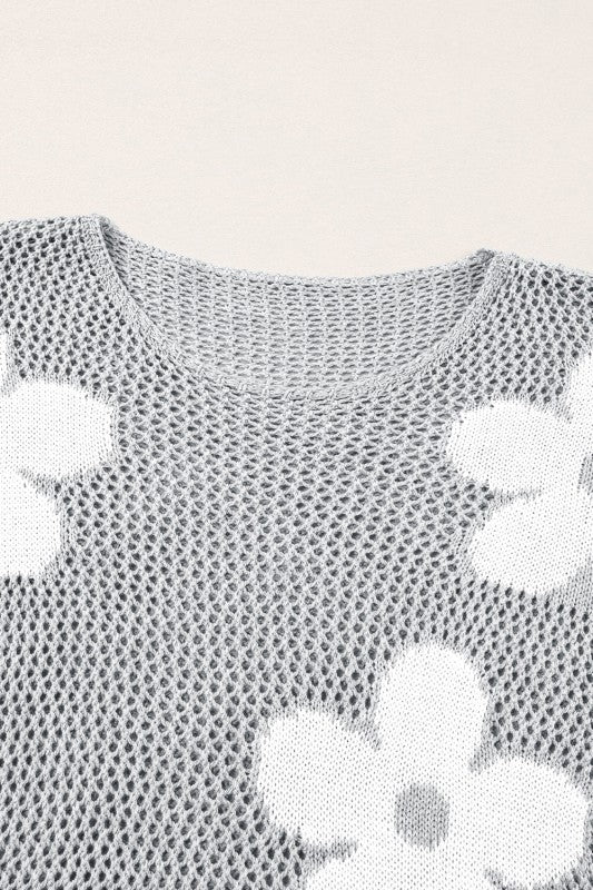 Floral Hollowed Knit Pullover Sweater