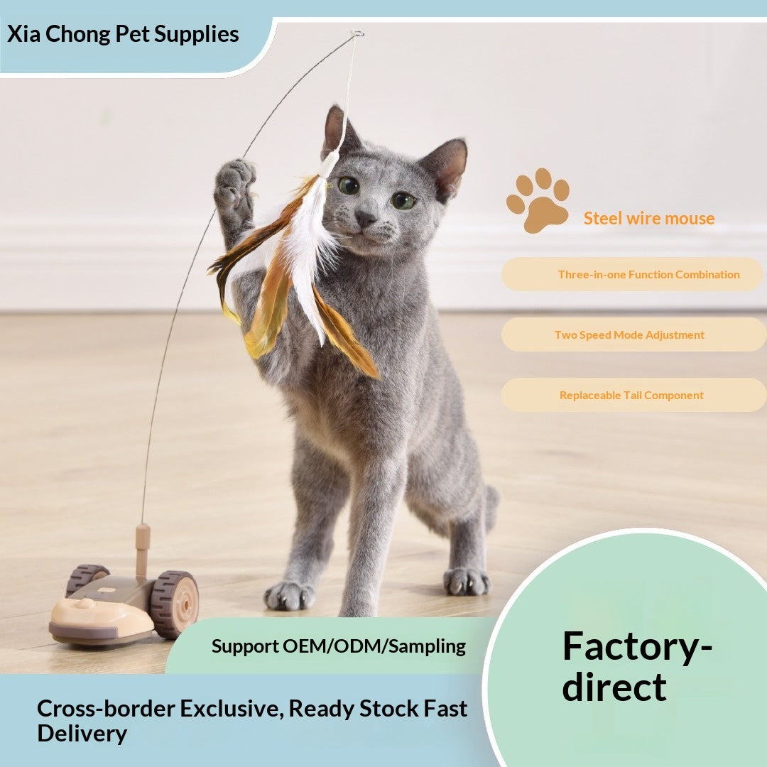 Smart Remote-Controlled Electric Car With Wire-Feather Toy For Cats