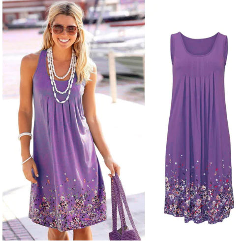 Sleeveless Loose Print A-Line Midi Dress