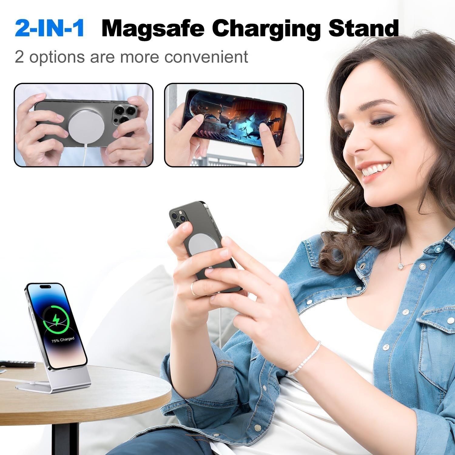 Magnetic Wireless Desktop Charger With A Detachable Stand