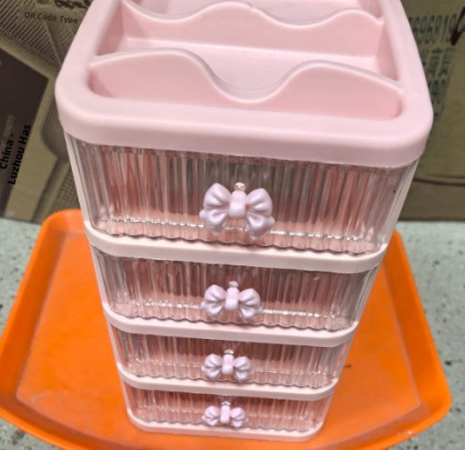 Bow storage box-four-layer model with sticker-white-1 piece