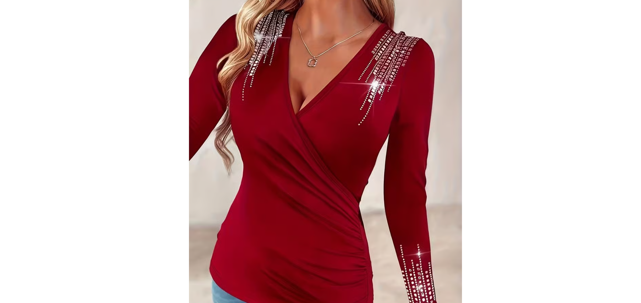 Plus Size Women's Casual Long Sleeve Top with Rhinestone Design