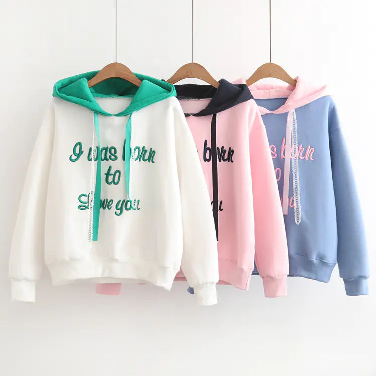 Embroidered Hooded Sweatshirt with Fleece Lining