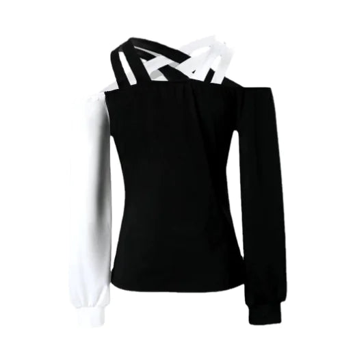 Color-Block Long-Sleeved Women's Casual T-Shirt