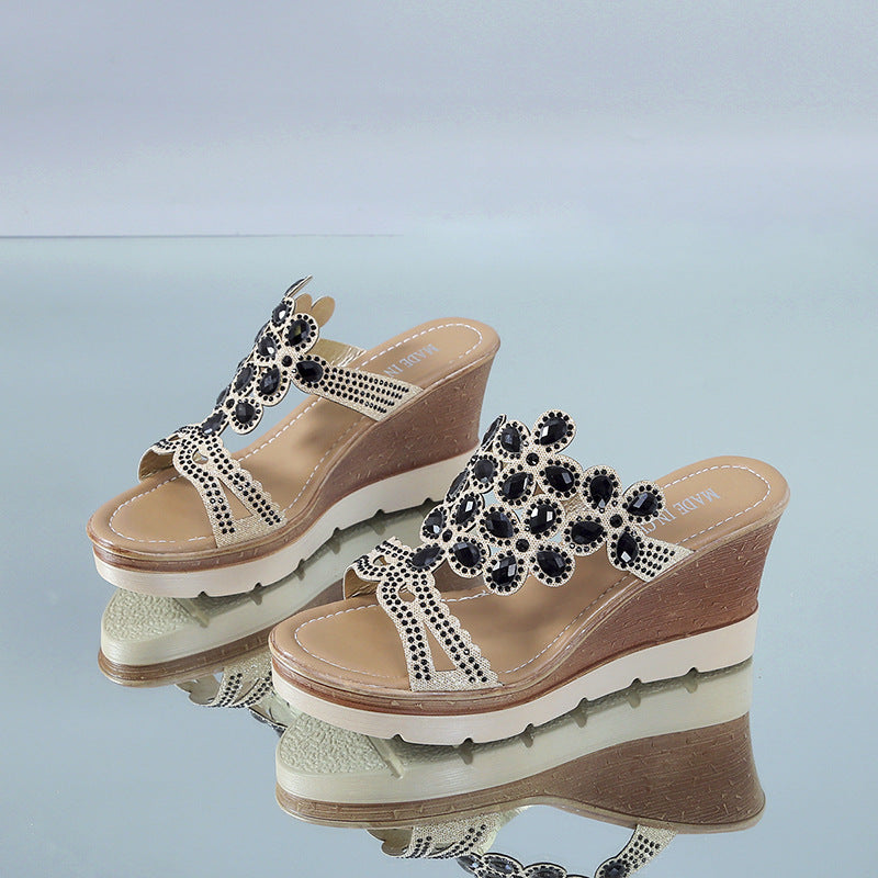 Rhinestone Platform Sandals and Slippers with Heels
