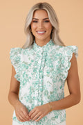 Floral Ruffle Sleeve Frilled Button-Up Shirt