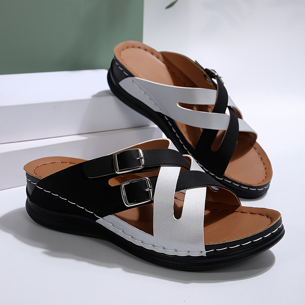Silvery Black Cross Strap Flat Slippers With A Soft Bottom And Anti Slip