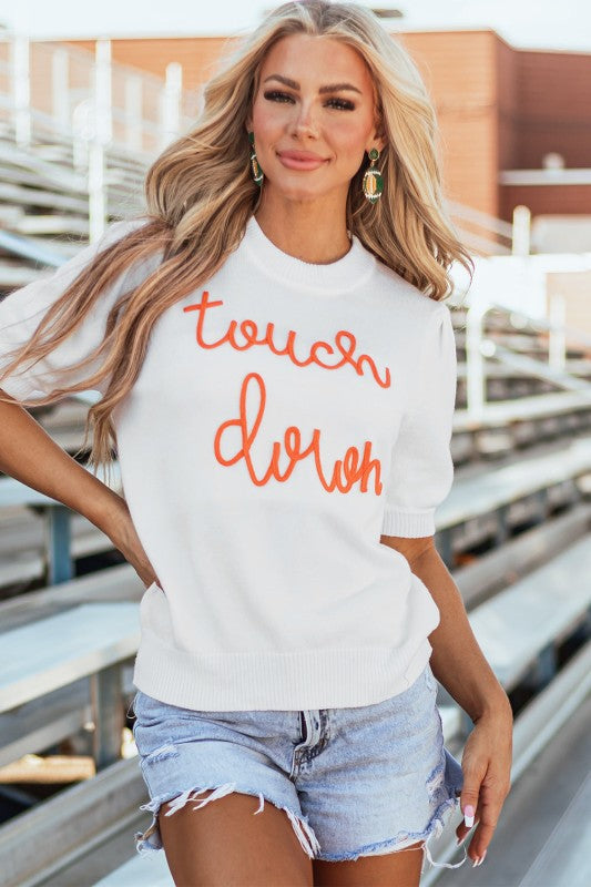 Touchdown Tinsel Puff Sleeve Crewneck Sweater