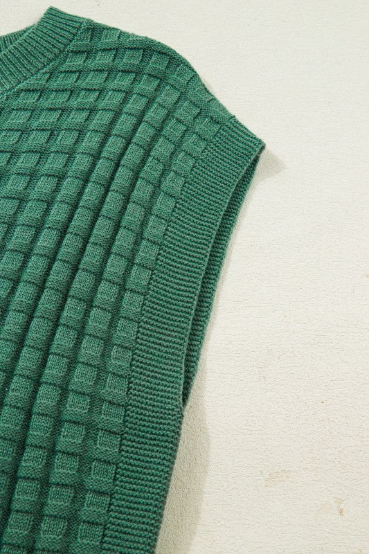 Solid Textured Round Neck Short Sleeve Sweater