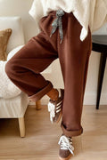 Leopard Drawstring Fleece Lined Elastic Waist Pant