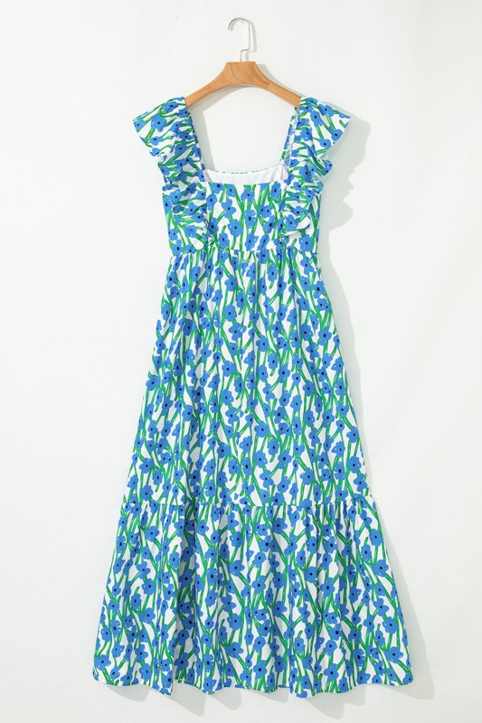 Floral Square Neck Ruffle Strap Maxi Dress
