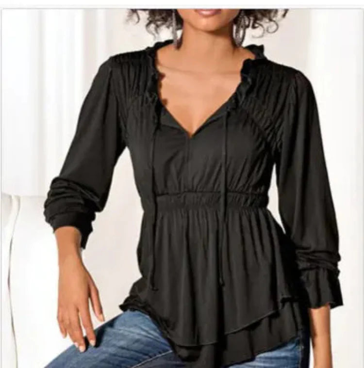 New Women's Long Sleeve Loose V-Neck Top